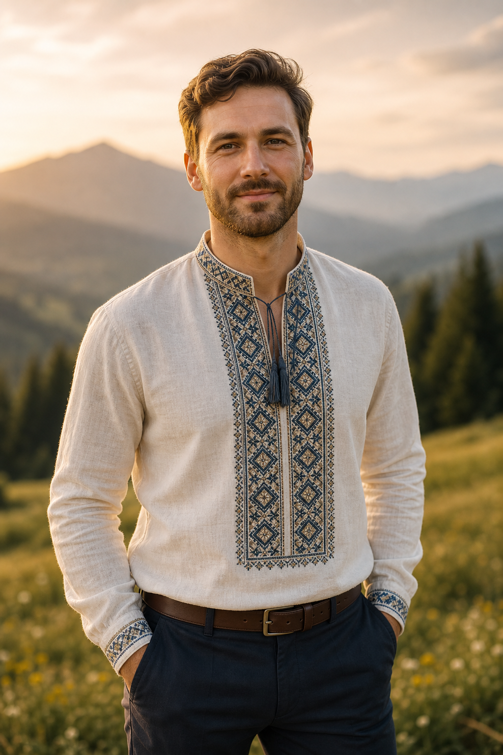 Man guest wearing a traditional embroidered Ukrainian vyshyvanka