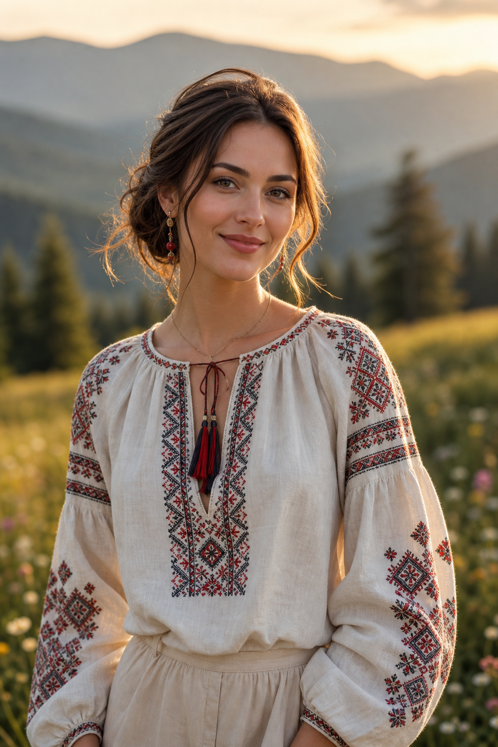 Woman guest wearing a traditional embroidered Ukrainian vyshyvanka